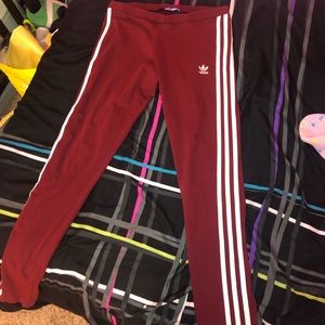 Burgundy adidas leggings